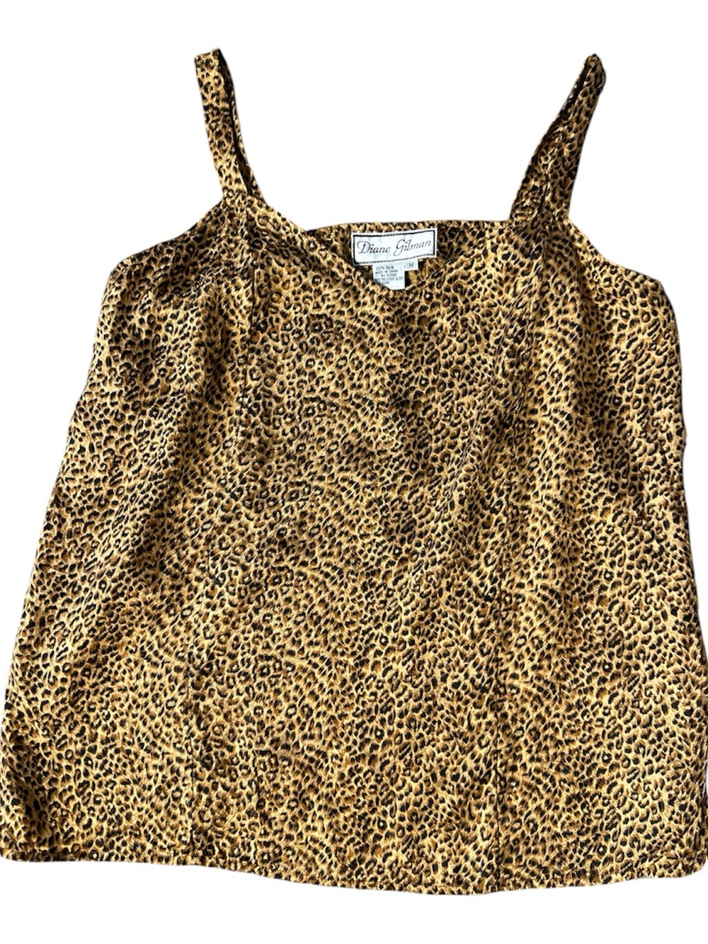 Diane Gilman 190% Silk Leopard Print Cami Tank. Size Medium. 36” Bust 23” L